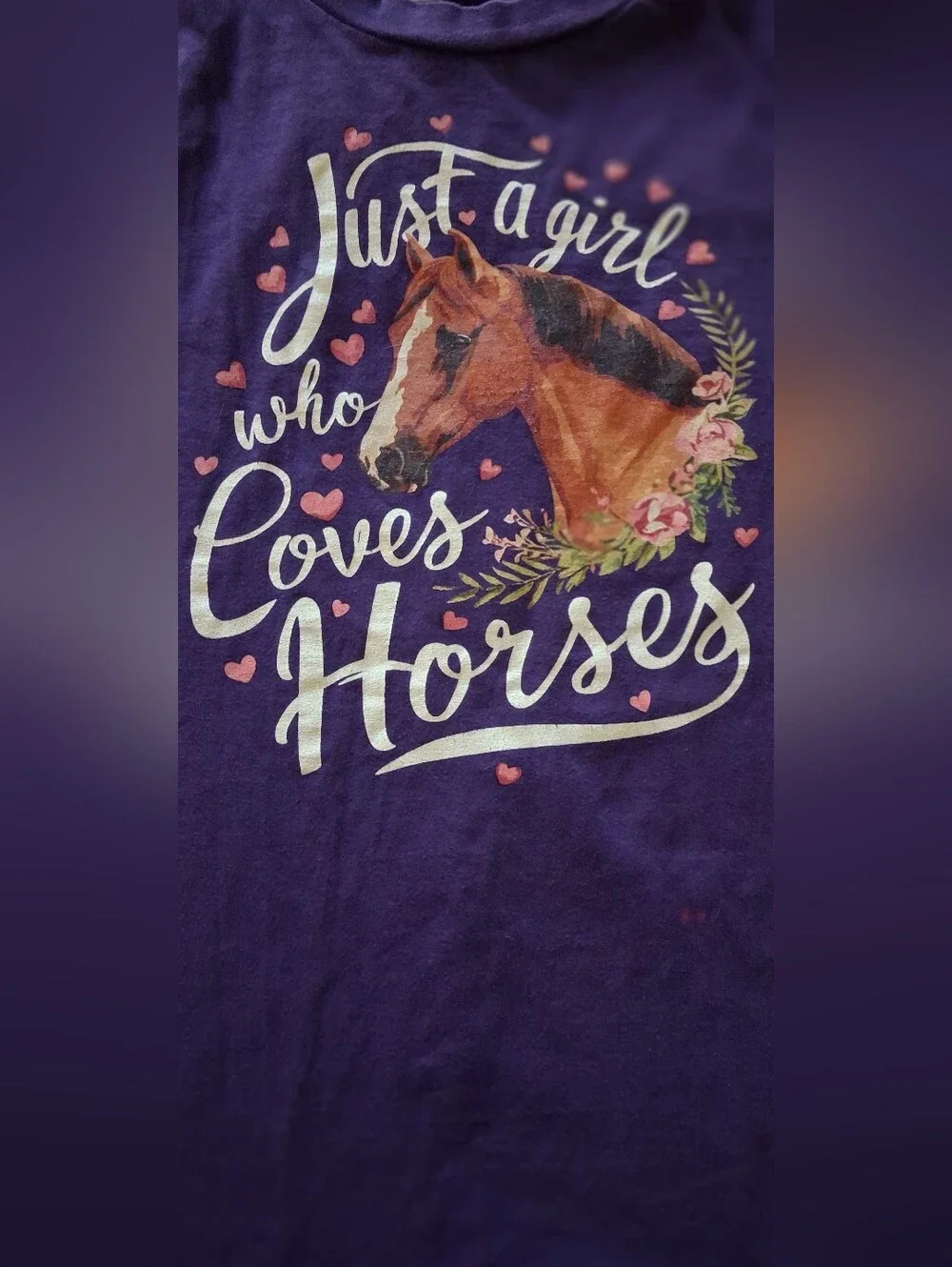 Just a Girl Who Loves Horses Purple Graphic Tee - Kids